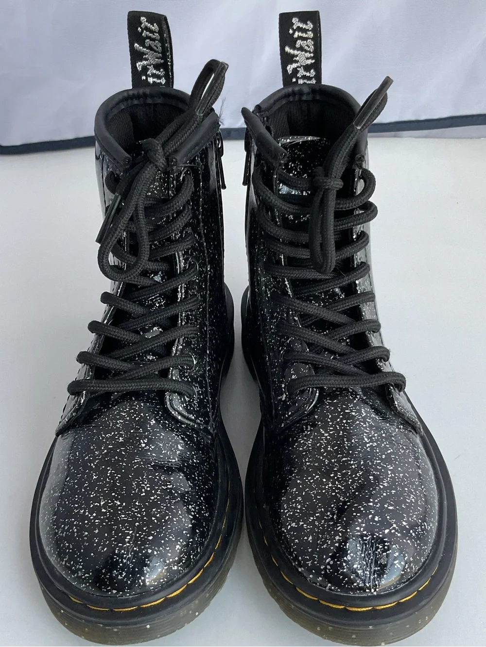 Dr Martens 1460 Cosmic Glitter Sparkles Black Patent Leather Boots Kids Size 1